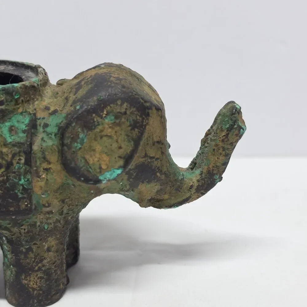Antique Japan Bronze Gold Gilt Good Luck Elephant Incense Censer Patina NO LID!